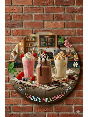 Mayeka Milkshake Temalı Büfeler Cafeler Restoranlar Için Ahşap Duvar Kapı Dekoratif Süs Tablo