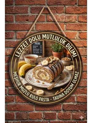 Mayeka Muzlu Rulo Pasta Temalı Tatlıcılar Pastaneler Restoranlar Için Ahşap Duvar Kapı Dekoratif Süs Tablo