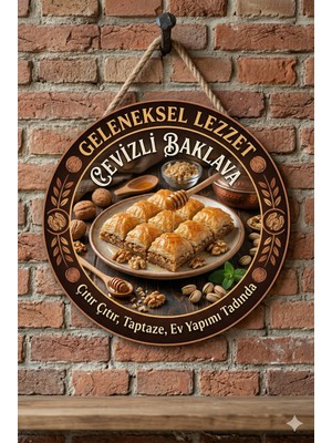 Mayeka Cevizli Baklava Temalı Tatlıcılar Pastaneler Restoranlar Için Ahşap Duvar Kapı Dekoratif Süs Tablo