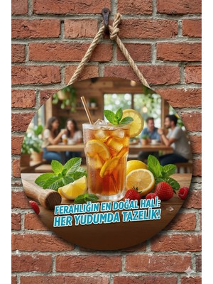 Mayeka Ice Tea - Buzlu Çay Temalı Büfeler Cafeler Restoranlar Için Ahşap Duvar Kapı Dekoratif Süs Tablo