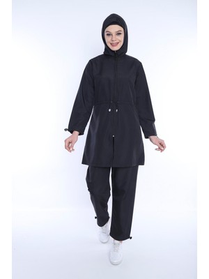 Arabul Gri Ipli Düz Uzun Kollu Tesettür Mayo