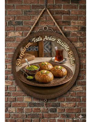 Mayeka Şekerpare Temalı Tatlıcılar Pastaneler Restoranlar Için Ahşap Duvar Kapı Dekoratif Süs Tablo
