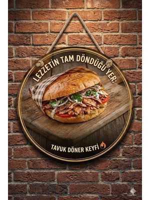 Mayeka Tombik Tavuk Döner Temalı Dönerciler Cafeler Restoranlar Için Ahşap Duvar Kapı Dekoratif Süs Tablo