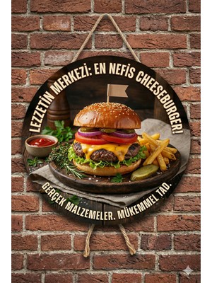 Mayeka Cheeseburger Temalı Büfeler Hamburgerciler Fast Food Için Ahşap Duvar Kapı Dekoratif Süs Tablo