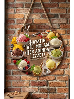 Mayeka Dondurma Temalı Dondurmacılar Tatlıcılar Pastaneler Için Ahşap Duvar Kapı Dekoratif Süs Tablo
