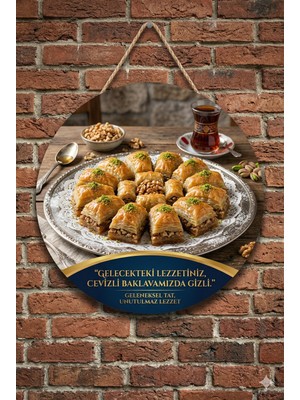 Mayeka Cevizli Baklava Temalı Tatlıcılar Pastaneler Restoranlar Için Ahşap Duvar Kapı Dekoratif Süs Tablo
