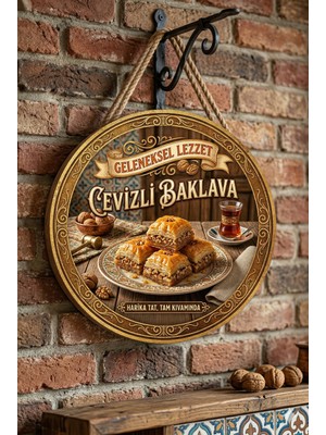 Mayeka Cevizli Baklava Temalı Tatlıcılar Pastaneler Restoranlar Için Ahşap Duvar Kapı Dekoratif Süs Tablo