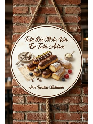 Mayeka Ekler Pasta Temalı Tatlıcılar Pastaneler Restoranlar Için Ahşap Duvar Kapı Dekoratif Süs Tablo