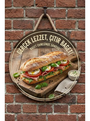 Mayeka Sandviç Temalı Cafeler Büfeler Kahvaltıcılar Için Ahşap Duvar Kapı Dekoratif Süs Tablo