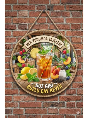 Mayeka Ice Tea - Buzlu Çay Temalı Büfeler Cafeler Restoranlar Için Ahşap Duvar Kapı Dekoratif Süs Tablo