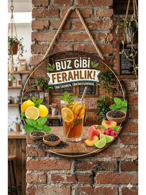 Mayeka Ice Tea - Buzlu Çay Temalı Büfeler Cafeler Restoranlar Için Ahşap Duvar Kapı Dekoratif Süs Tablo