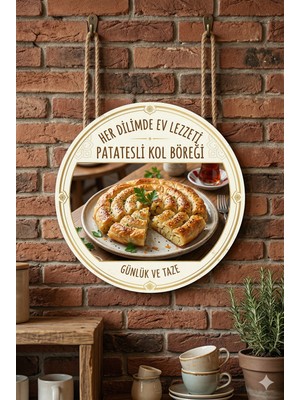Mayeka Patatesli Kol Böreği Temalı Börekçiler Kahvaltıcılar Cafe Için Ahşap Duvar Kapı Dekoratif Süs Tablo