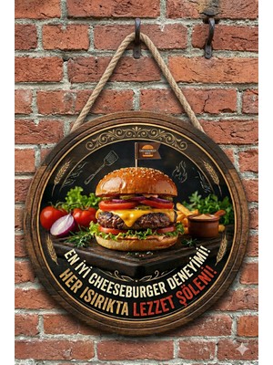 Mayeka Cheeseburger Temalı Büfeler Hamburgerciler Fast Food Için Ahşap Duvar Kapı Dekoratif Süs Tablo