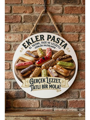 Mayeka Ekler Pasta Temalı Tatlıcılar Pastaneler Restoranlar Için Ahşap Duvar Kapı Dekoratif Süs Tablo