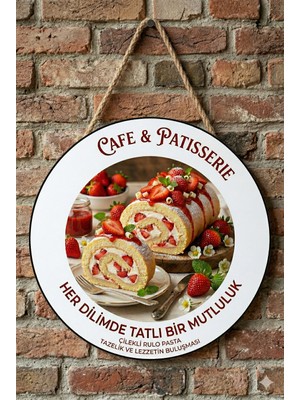 Mayeka Çilekli Rulo Pasta Temalı Tatlıcılar Pastaneler Restoranlar Için Ahşap Duvar Kapı Dekoratif Süs