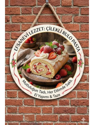 Mayeka Çilekli Rulo Pasta Temalı Tatlıcılar Pastaneler Restoranlar Için Ahşap Duvar Kapı Dekoratif Süs