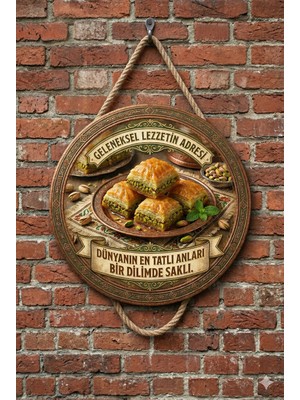 Mayeka Fıstıklı Baklava Temalı Tatlıcılar Pastaneler Restoranlar Için Ahşap Duvar Kapı Dekoratif Süs Tablo