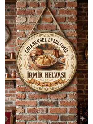 Mayeka Irmik Helvası Temalı Tatlıcılar Pastaneler Restoranlar Için Ahşap Duvar Kapı Dekoratif Süs Tablo