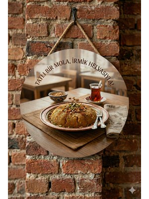 Mayeka Irmik Helvası Temalı Tatlıcılar Pastaneler Restoranlar Için Ahşap Duvar Kapı Dekoratif Süs Tablo