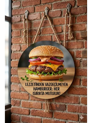 Mayeka Hamburger Temalı Büfeler Hamburgerciler Fast Food Için Ahşap Duvar Kapı Dekoratif Süs Tablo