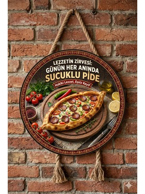 Mayeka Sucuklu Pide Temalı Pideciler Kebapçılar Restoranlar Için Ahşap Duvar Kapı Dekoratif Süs Tablo