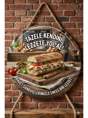 Mayeka Sandviç Temalı Cafeler Büfeler Kahvaltıcılar Için Ahşap Duvar Kapı Dekoratif Süs Tablo