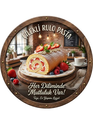 Mayeka Çilekli Rulo Pasta Temalı Tatlıcılar Pastaneler Restoranlar Için Ahşap Duvar Kapı Dekoratif Süs