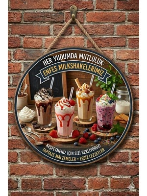 Mayeka Milkshake Temalı Büfeler Cafeler Restoranlar Için Ahşap Duvar Kapı Dekoratif Süs Tablo
