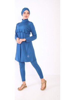 Arabul Koyu Mavi Uzunkol Tesettür Mayo