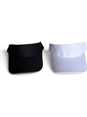 Eleven Markets Unisex Uv Koruyucu Vizör Kasket Siperlik Tenis Gabardin Şapka Siyah Beyaz İkili Set