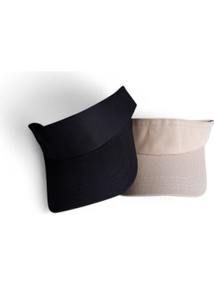 Eleven Markets Unisex Uv Koruyucu Vizör Kasket Siperlik Tenis Gabardin Şapka Bej Ve Siyah