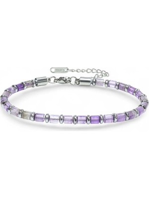 Moncuk Design Ametist Taşı & Silver Hematit Taşlı Ayarlanabilir Çelik Zincir Erkek Bileklik 33512B10D4M3