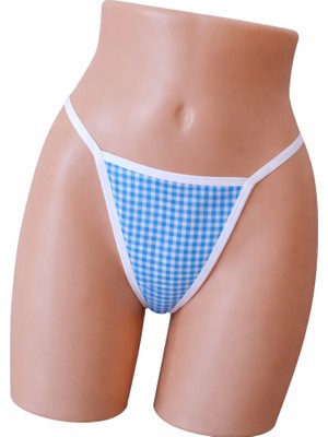 Anastasia Underwear Kadın String Tanga Külot - Küçük Kare Desen Mavi (ANS103)