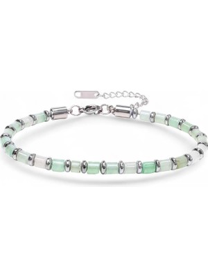 Moncuk Design Yeşil Aventurin & Silver Hematit Taşlı Ayarlanabilir Çelik Zincir Erkek Bileklik 33512B10D4M4