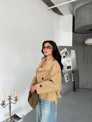 Dik Yaka Içi Astarlı Belden Bağlamalı Trençkot