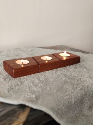 Doğal Ahşap El Yapımı Mumluk – Kayın Ahşap – Baklava Dilim – Üçlü Set