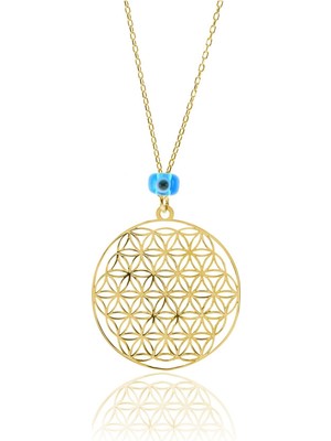 Söğütlü Silver 925 Ayar Gümüş Altın Yaldızlı Yaşam Çiçeği Kolye Unisex Kullanıma Uygun