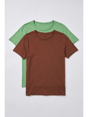 Defy's Erkek %100 Pamuk Kayık Yaka Regular Fit Basic 2'li Tişört Seti