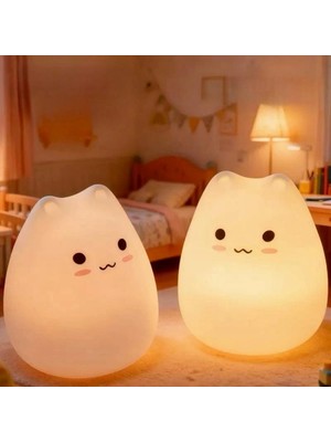 Flamex Kedi Tasarımlı Renk Değiştirebilen Dokunmatik Gece Lambası