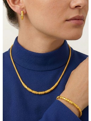 Bilezikci Taşsız Zarif Italyan Altın Takı Seti