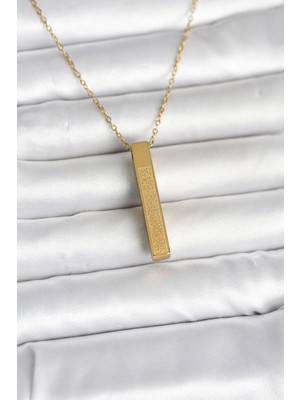 Kyops 316L Çelik Gold Renk Ayetel Kürsi Yazılı Bar Çubuk Kolye - Lisinya