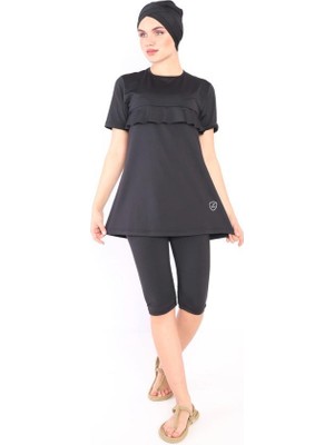 Arabul Siyah Fırfırlı Tesettür Mayo