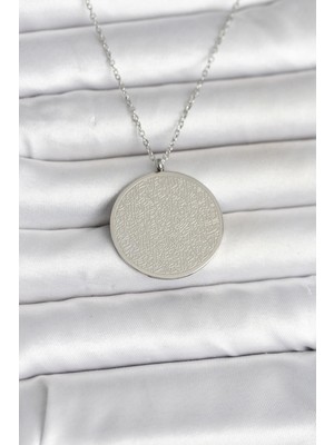 Marsilyan 316L Çelik Gümüş Renk Ayetel Kürsi ve Allah Yazılı Kolye - TJ-BKO11054