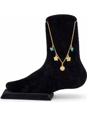 Pangu Turkuaz Taş Detaylı Figürlü Çelik Halhal