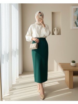 Moda Morfo Ithal Krep Kalem Etek -Zümrüt