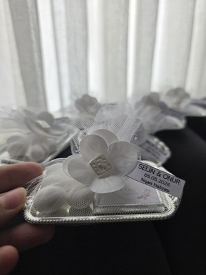 Deha Parti Şık Mini Tepsi Hediyelik – Badem Şekerli ve Çiçekli Süsleme (Nişan, Söz, Nikah) "10 Adet"