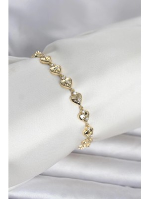 Flamex Pirinç Gold Renk Kalpli Kutup Yıldızı Işleme Kadın Bileklik