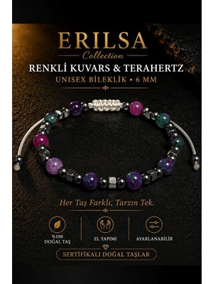 Erilsa Sertifikalı Renkli Kuvars Terahertz Bileklik - 6 mm Doğal Taş Unisex Ayarlanabilir - Premium