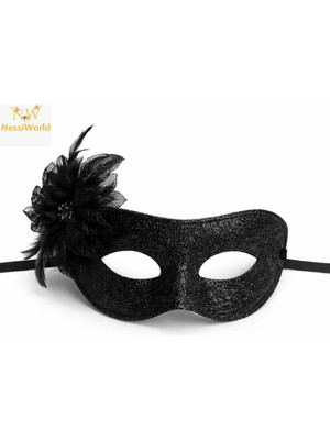 Freedom Storee Siyah Simli Tüylü Balo Maskesi – Kadın Parti &amp; Maskeli Balo Maskesi