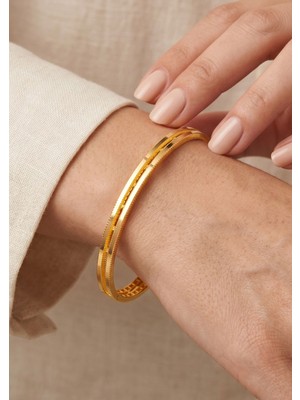 Bilezikci Sarı Altın Ikili Ajda Bilezik - Kelepçe Model Şık Tasarım